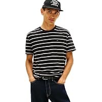 Tommy Jeans Uomo T-Shirt Maniche Corte Stripe con Logo, Nero (Black Stripe)