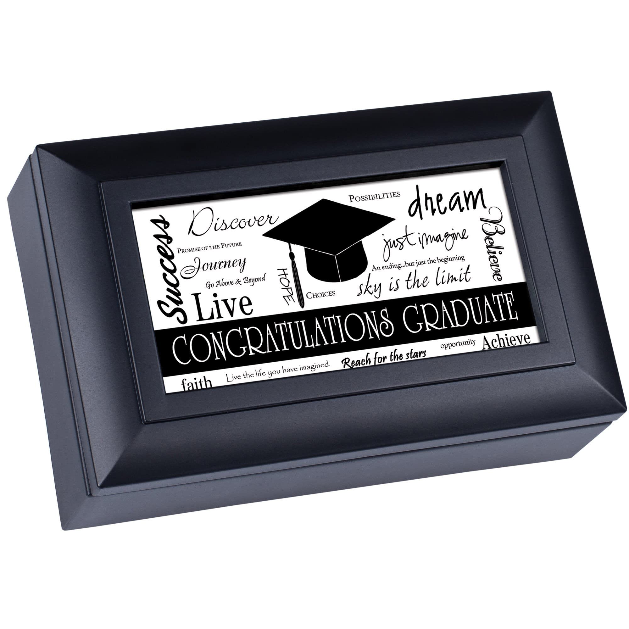 Schmuckkästchen mit Musik, Aufschrift "Congratulations Graduate", Schwarz
