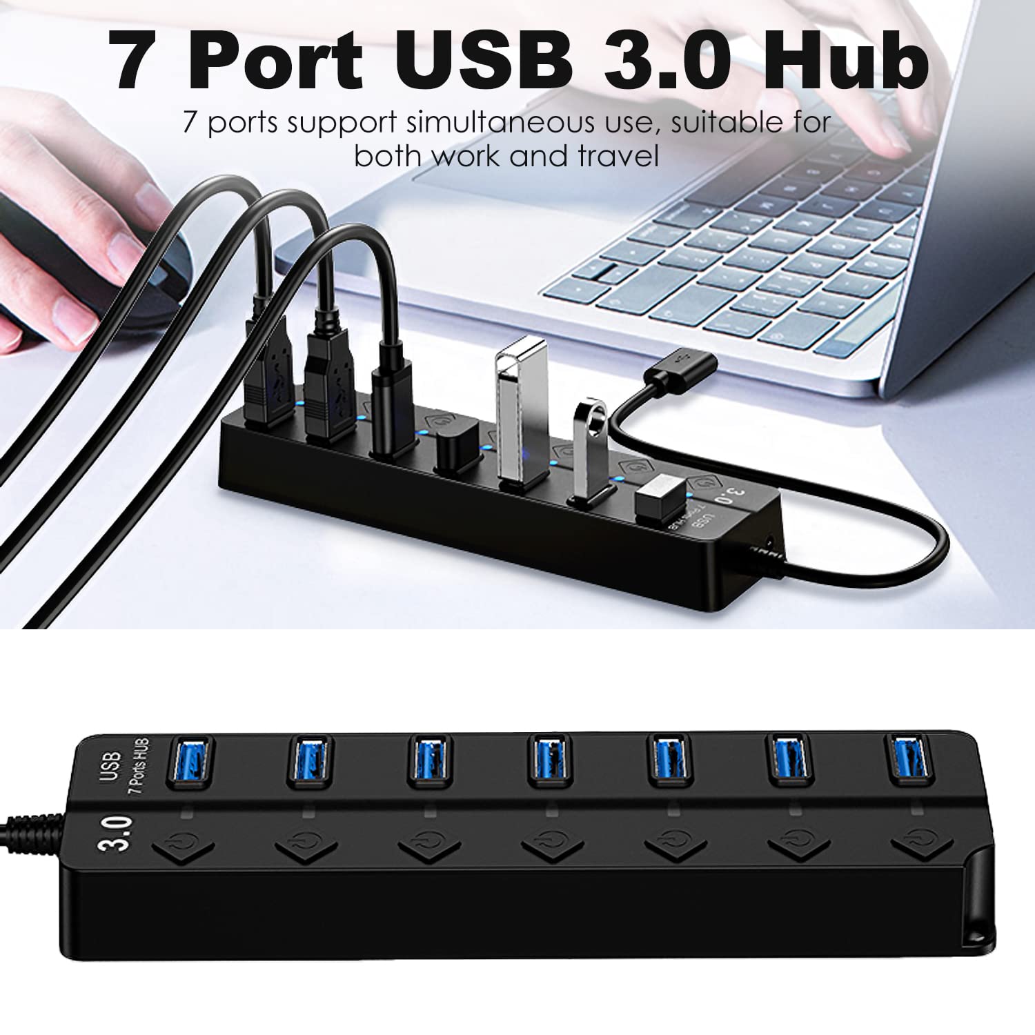 Hub USB 3.0 A 7 Porte JoyReken – Splitter Verticale Con LED RGB E Forma Ad Albero, Velocità 5 Gbps, Cavo 0,6 M, Per PC E MacBook