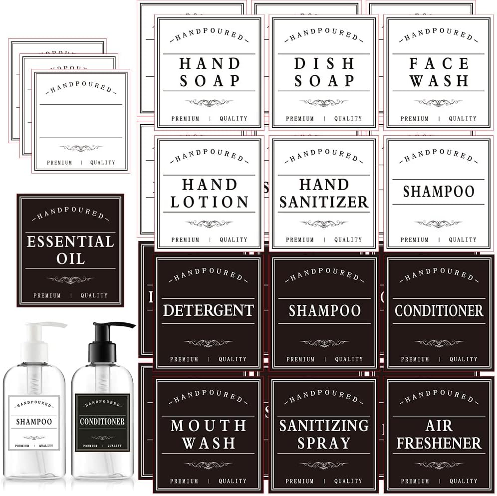 Amzlabel Black and White Soap Dispenser Label, Waterproof