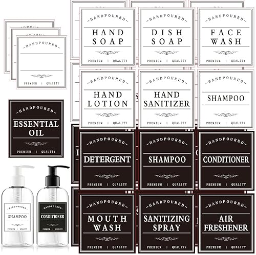 Miniatura 8 de Amzlabel Etiqueta dispensadora de jabón negro adhesivo dispensador de jabón de manos impermeable etiqueta reutilizable para botellas de
