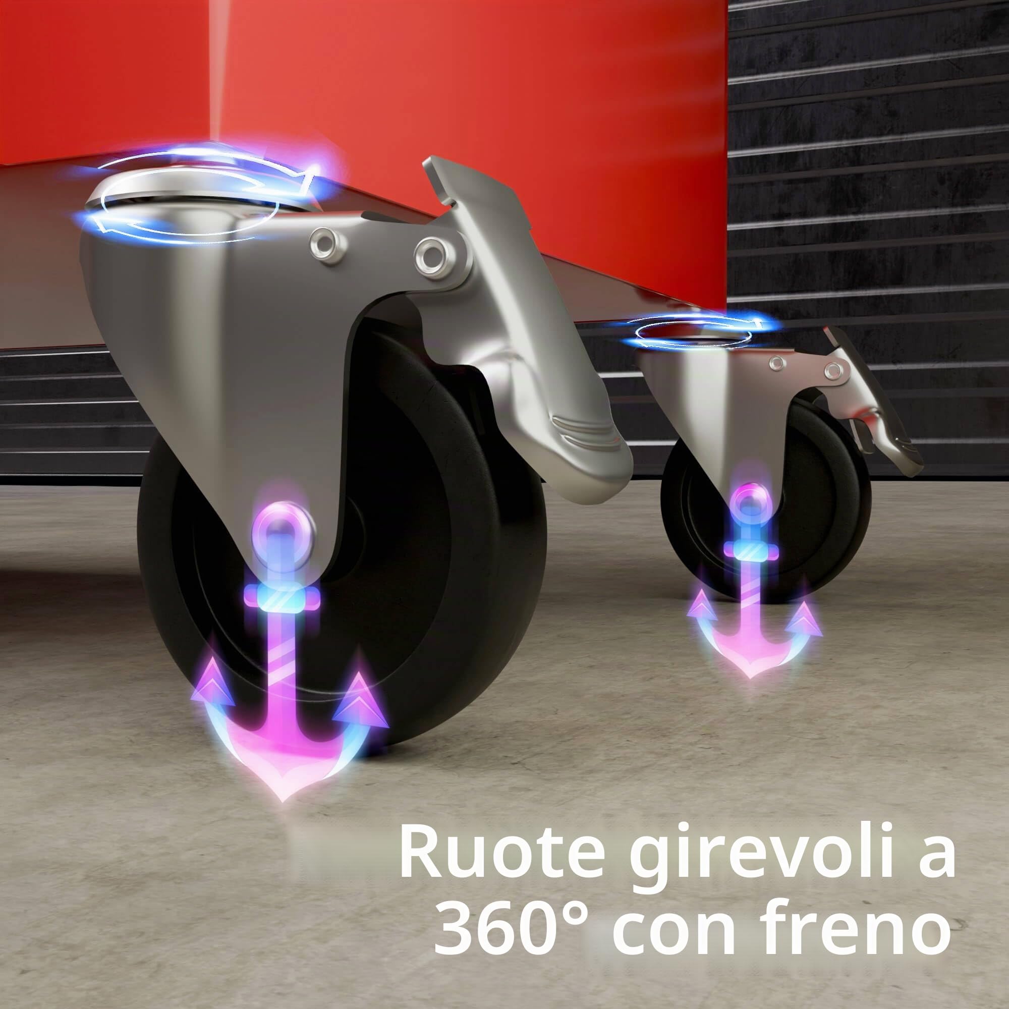 AREBOS Carrello da officina a 4 scomparti + grande scomparto | con tappetini antiscivolo | 2 ruote con freno di stazionamento | rosso