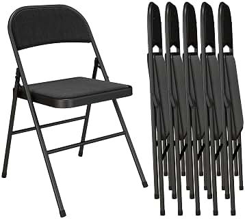 HOMCOM - Juego de 6 sillas plegables de comedor portátiles con cojín de lino y marco de acero, 45 x 46 x 78 cm, color negro