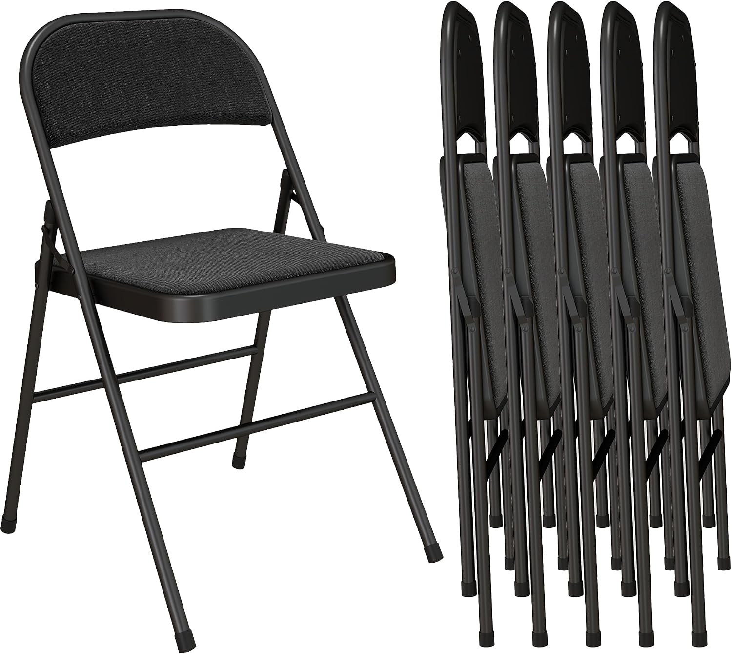 HOMCOM 6er Set Klappstuhl Campingstuhl mit Gepolsteter Rückenlehne, Klappbar Bürostuhl mit Stahlrahmen, Küchenstuhl mit Polster bis 120 kg belastbar für Gäste, Büro, Camping, Schwarz