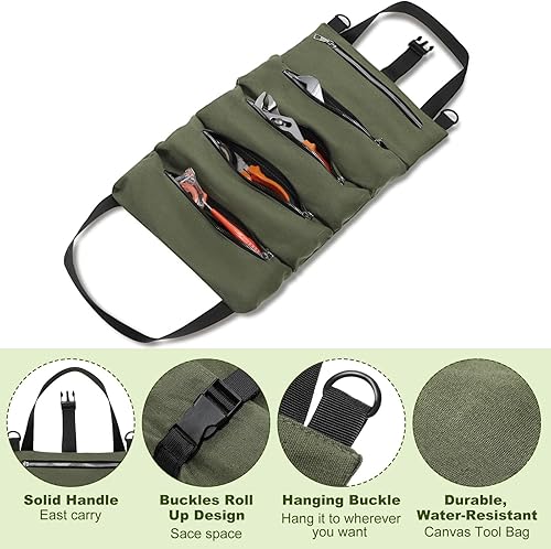 Miniatura 3 de Paquete de 2 bolsas de herramientas enrollables organizador de herramientas de lona multiusos cubo de envoltura de automóvil estuche de