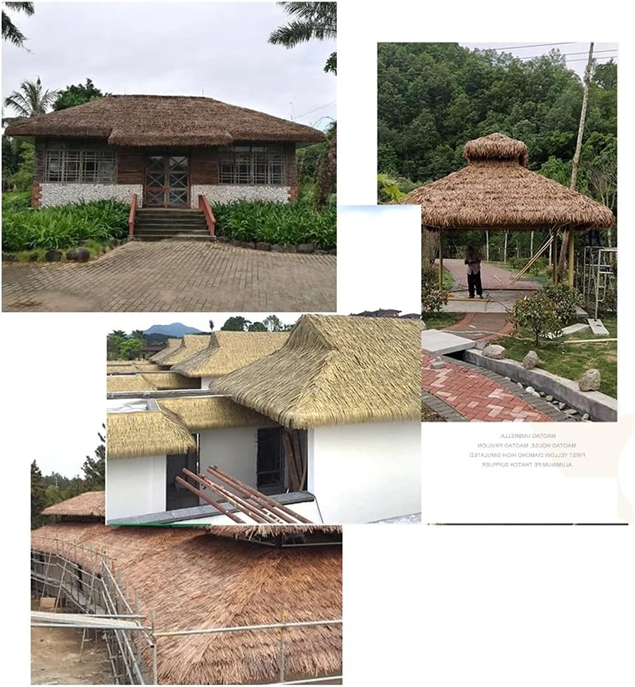 Palm Thatch Roll Simulation Thatch PVC Artificial Straw Prevention Insulation Roof Grass Scenic Pavilion Decoration Palm Grass Thatch Roll(Yellow a,15pcs)
