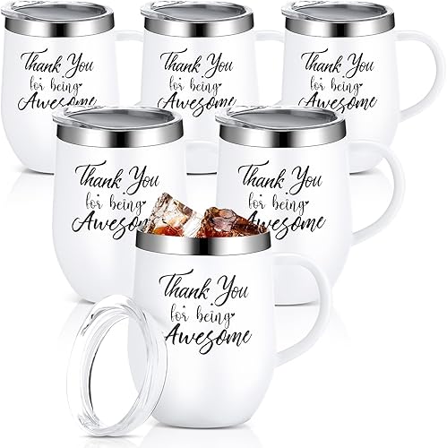 Sabary Vaso de vino blanco con asa de tapa de 12 onzas con texto en inglés "Thank You for Being Awesome de la Semana de la Enfermera", vasos