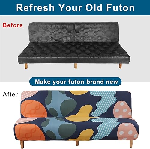 Miniatura 5 de WOMACO Funda estampada para futón, fundas elásticas para sofá cama, tamaño Full Twin Queen, sin brazos, fundas protectoras con parte inferior