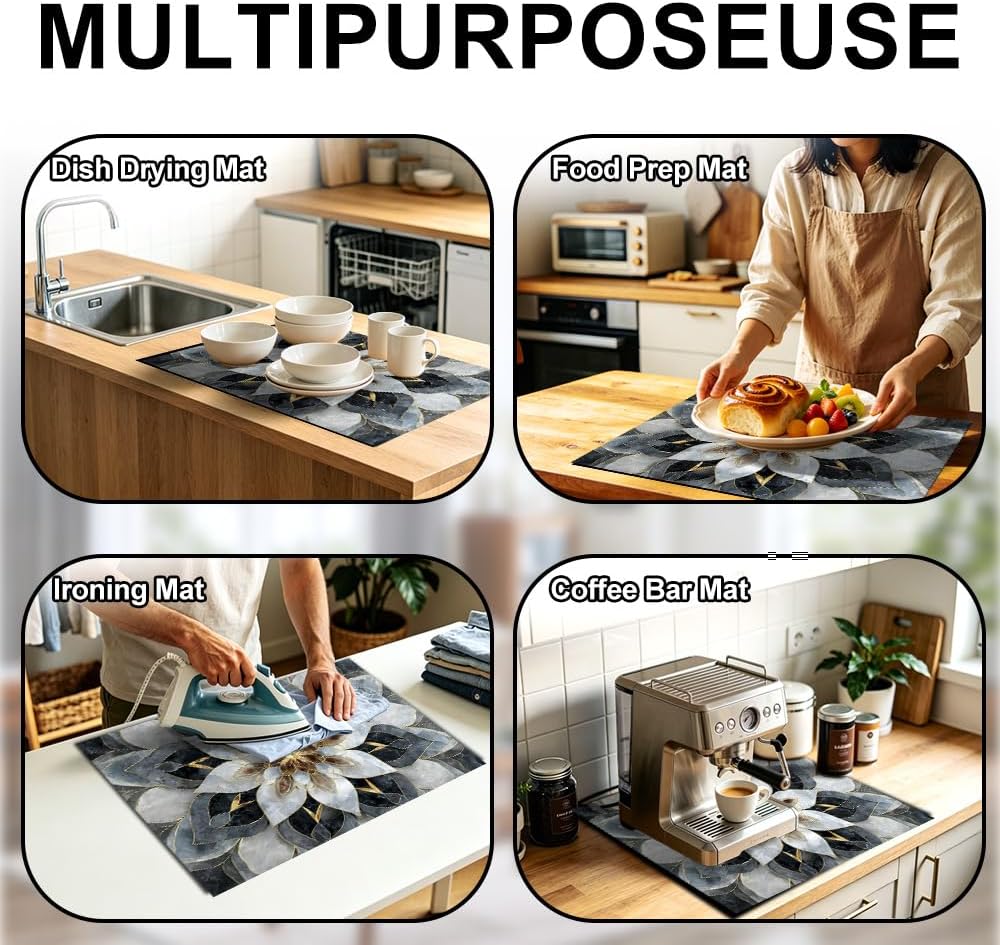 Stove Top Cover for Electric Stove 28.4 x 20.5 Inch Gray White Floral Mandala Glass Cooktop Cover Non Slip Kitchen Counter Mat