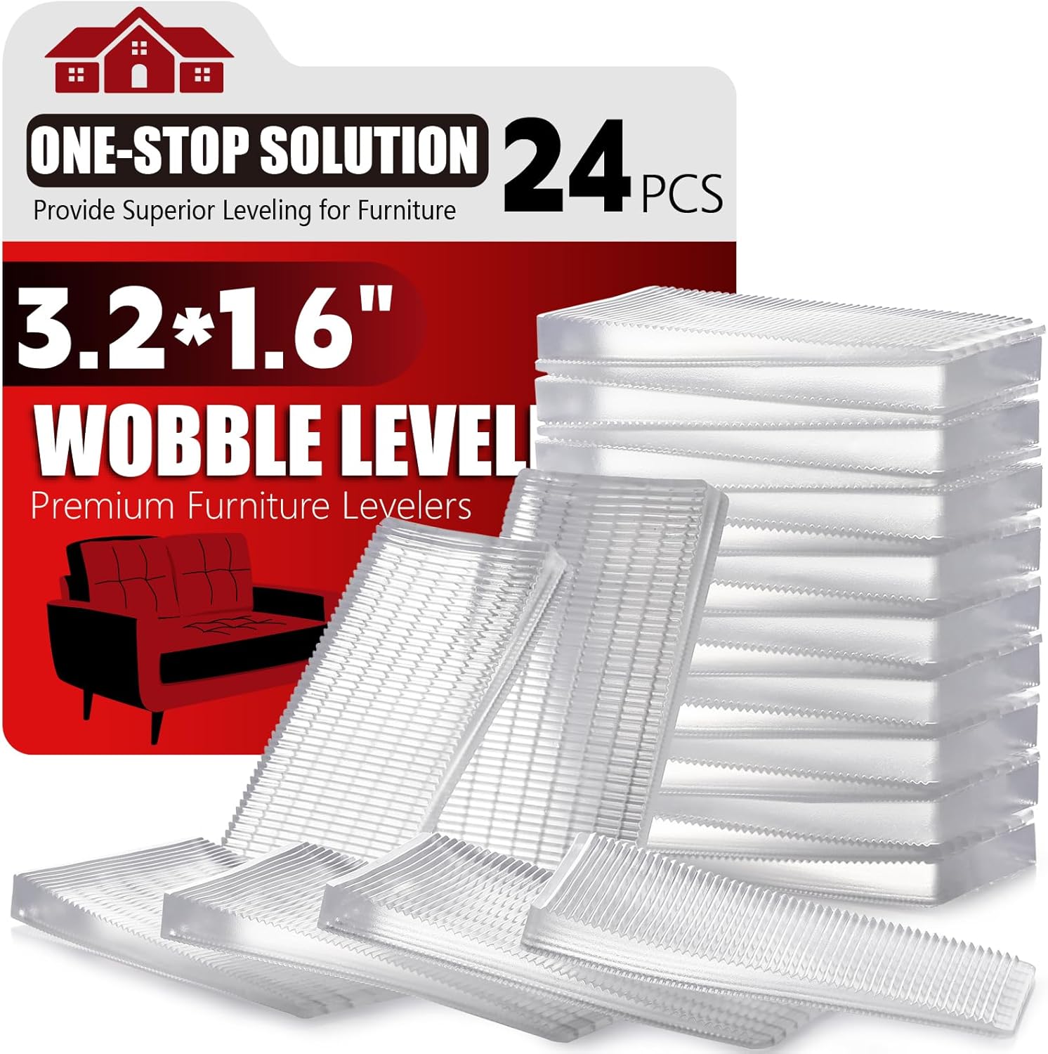 Flexible Plastic Shims 12pcs Kit Size Variety | Clear Leveling Kit for Home Improvement | Furniture Leg Stabilizers | Table & Toilet Shims - Trim-to-Fit Wedges | Stackable Design | Furniture Levelers