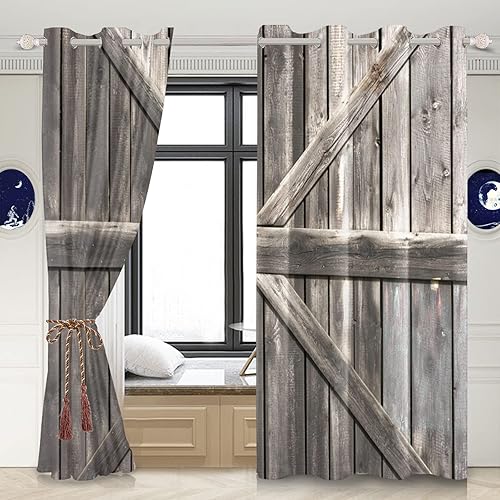 Miniatura 3 de Cortinas rústicas para ventana de puerta de granero, puerta de madera gris, puerta de garaje, tratamiento de ventana para sala de estar, dormitorio,