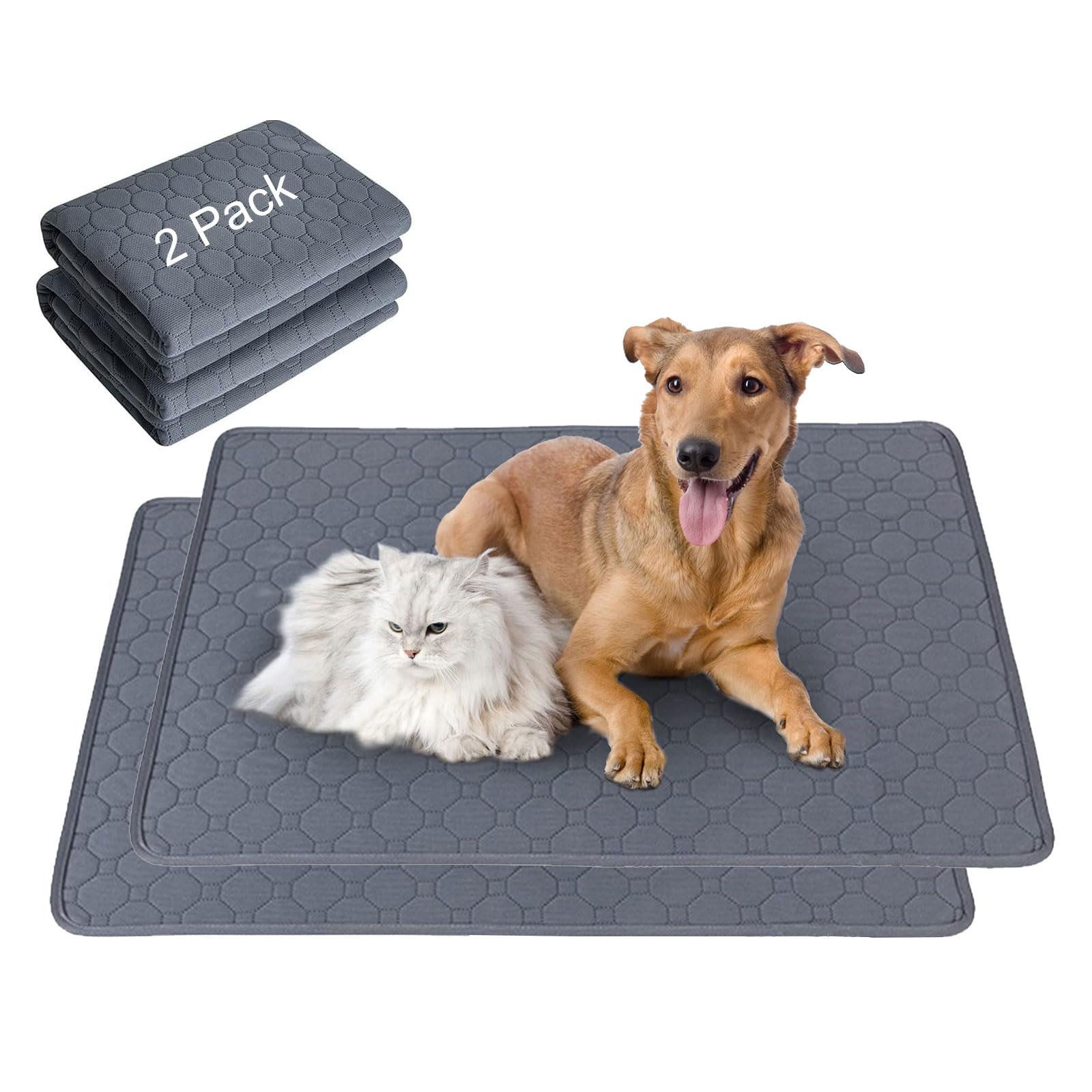 SOYATER 2PCS Washable Reusable Dog Pee Pads - Puppy Potty Training Pads Waterproof, Absorption Housebreaking Mat, Pee Pads for Dogs Small BL010 (Grey, 28 X 40 in)