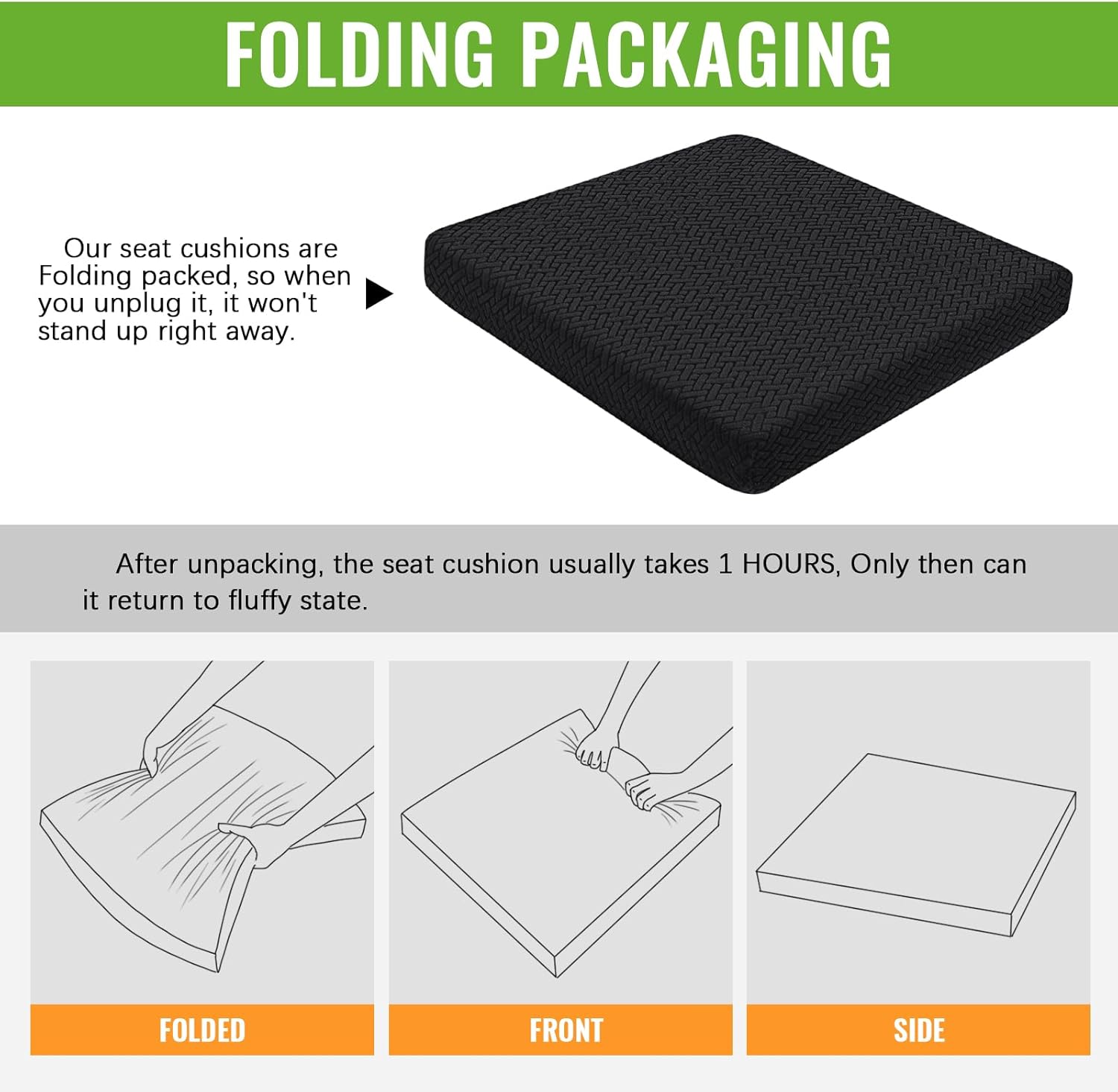 Recliner Cushions for Long Sitting Foam Seat Cushion Soft Tufted Layer for Elderly Seniors, Recliner Chair, Floor Pillow, Office Chair, Car, No Pressure on Thighs, 20X20X3 Inch - Knitted Black