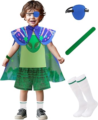 VORLITS Boys Earth Commissioner Costumes Shirt Shorts Capes Green Suit for Kids Halloween Christmas Cosplay Dress Up