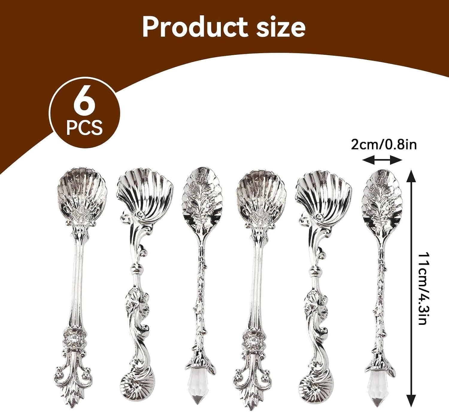 Coffee Spoons, 6-Pack Espresso Spoons Dessert Spoons Small Tea Spoons Mixing Spoons Mini Dessert Spoons Teaspoons Candy Spoons Cocktail Spoon for Coffee Bar