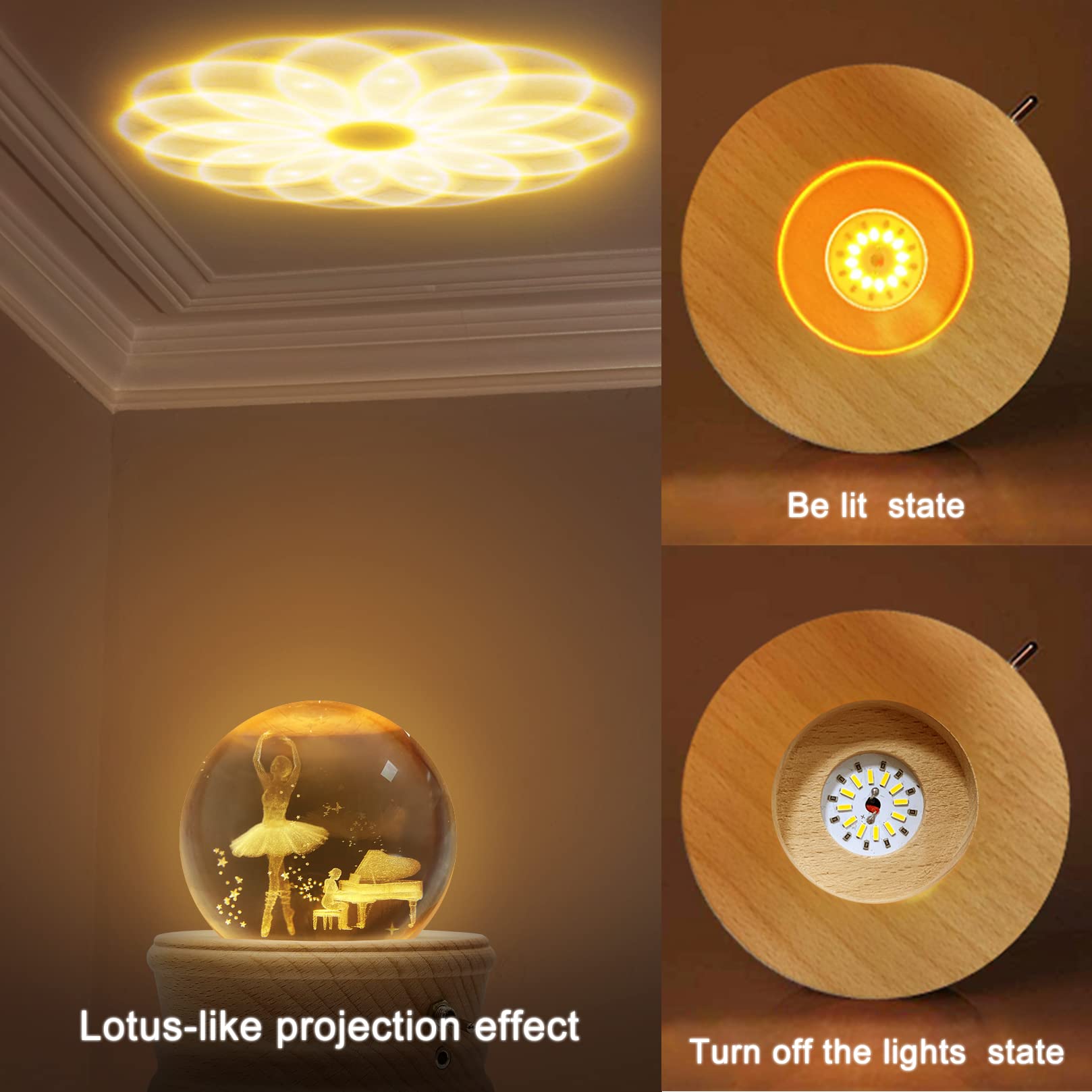 Music Box Palla Di Cristallo 3D, Scatola Musica Rotante a 360° e Proiezione Di Luce Calda per Bambini/Adulti/Matrimonio/Migliore Amico/Regali Di Natale