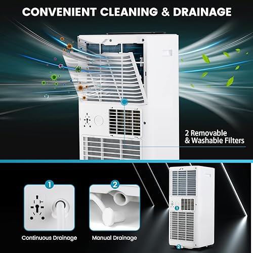 Miniatura 8 de KOTEK Aire acondicionado portátil para habitación de hasta 350 pies cuadrados, unidad de CA 3 en 1 de 10000 BTU para dormitorio con modo de