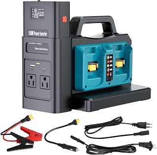 Pure Sine Wave Inverter Compatible with Mkita 18V Battery, 2 in 1 500W 4 Ports Power Inverter Battery Charger Generator DC 20V to AC* 2 Outlets, 120V Car Charger Plug, USB&Type-C (Tool Only)