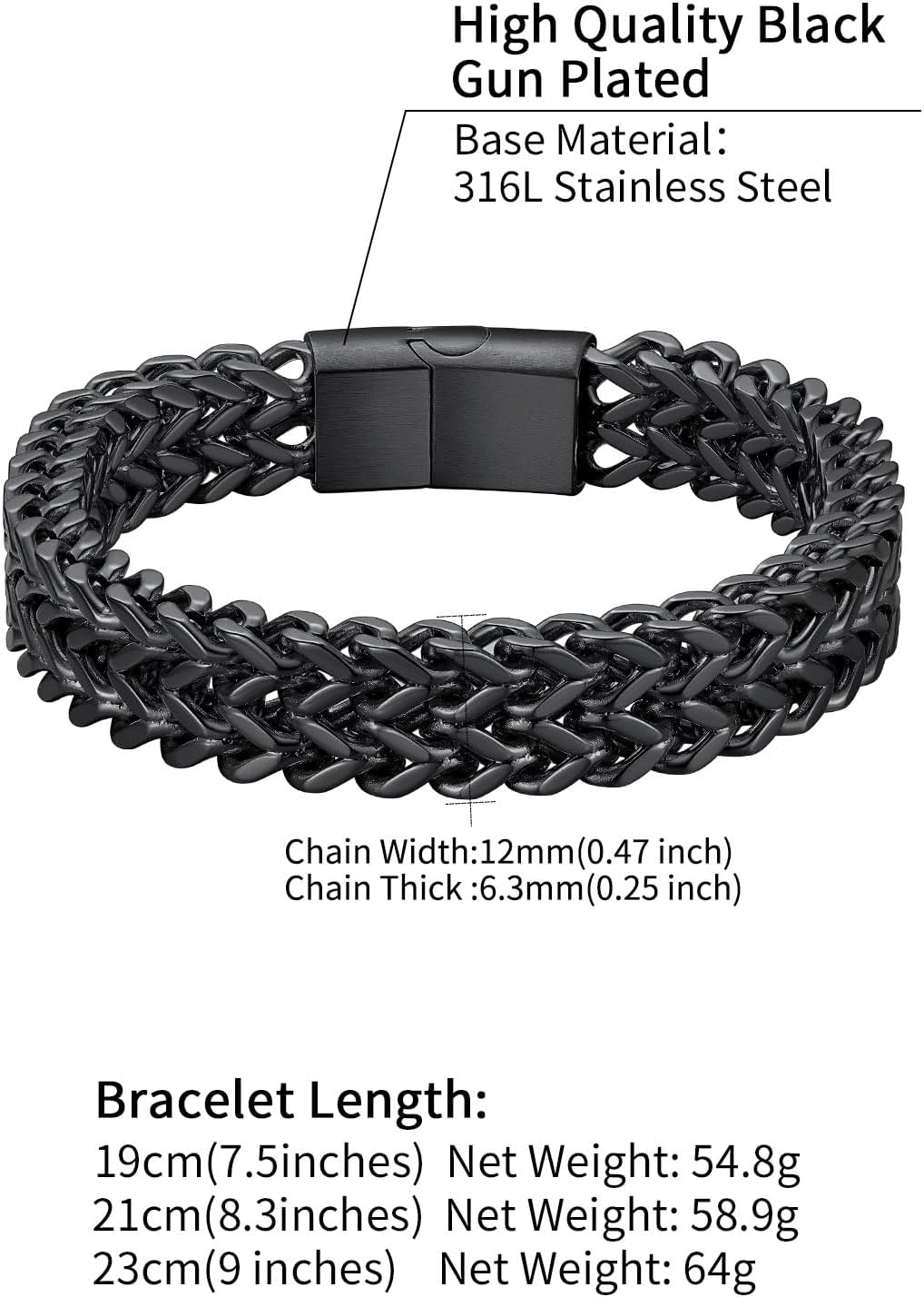 ChainsHouse Black Mens Bracelets, Men's Fashion Accessories Jewelry Bracelet Wrist Band for Dad