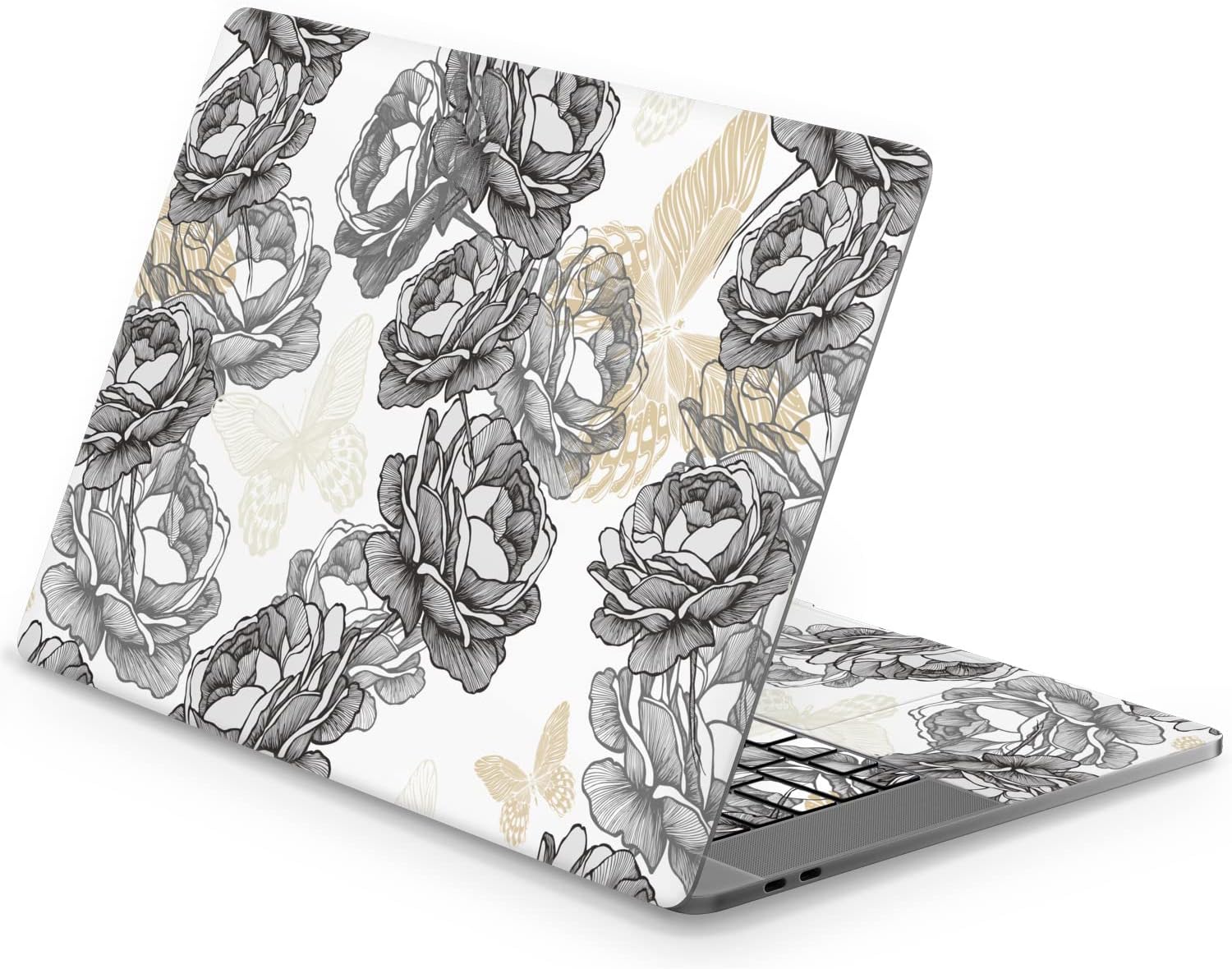 Mertak Vinyl Skin Compatible with MacBook Air 13 M2 M1 2023 2022 Pro 16 inch 15 14 2021 2020 2019 Sticker Flowers Cover Top Drawing Floral Wrap Roses Decal Keyboard Print Cover Sketch Butterfly