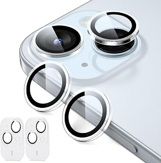 ESR Camera Lens Protector for iPhone 15/15 Plus/14/14 Plus, Armorite Individual Lens Protectors, Scratch-Resistant Ultra-thin Tempered Glass with Aluminum Edging, Set of 2, Clear