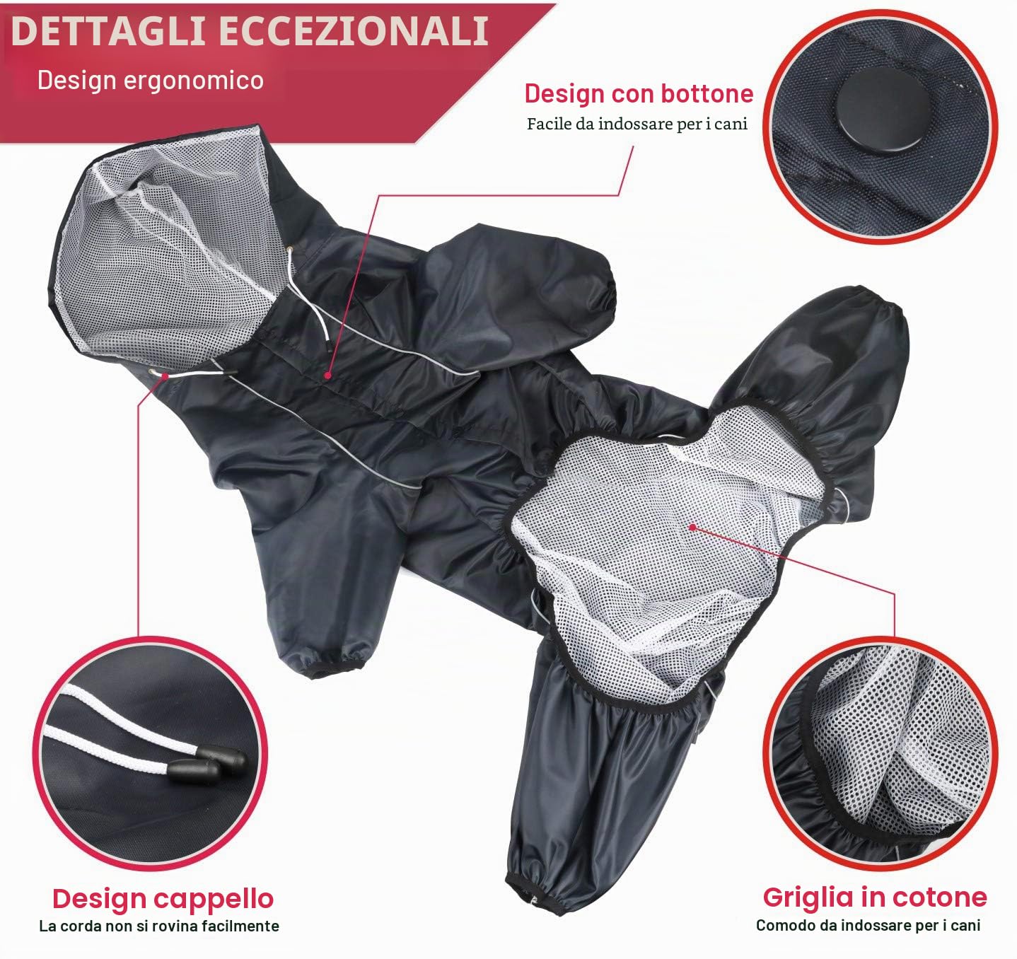 Idepet Impermeabile per cani con cappuccio e foro per collo, poncho impermeabile per pioggia per cani Giacca per pioggia riflettente per cani Felpe con cappuccio antivento