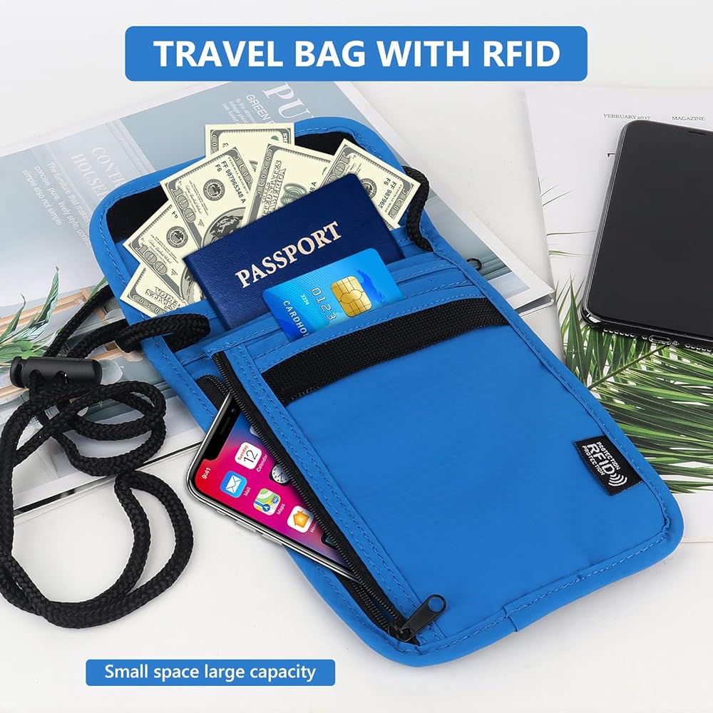 Pochette Tour De Cou - Pochette Passeport Avec Blocage RFID - Portefeuille De Voyage