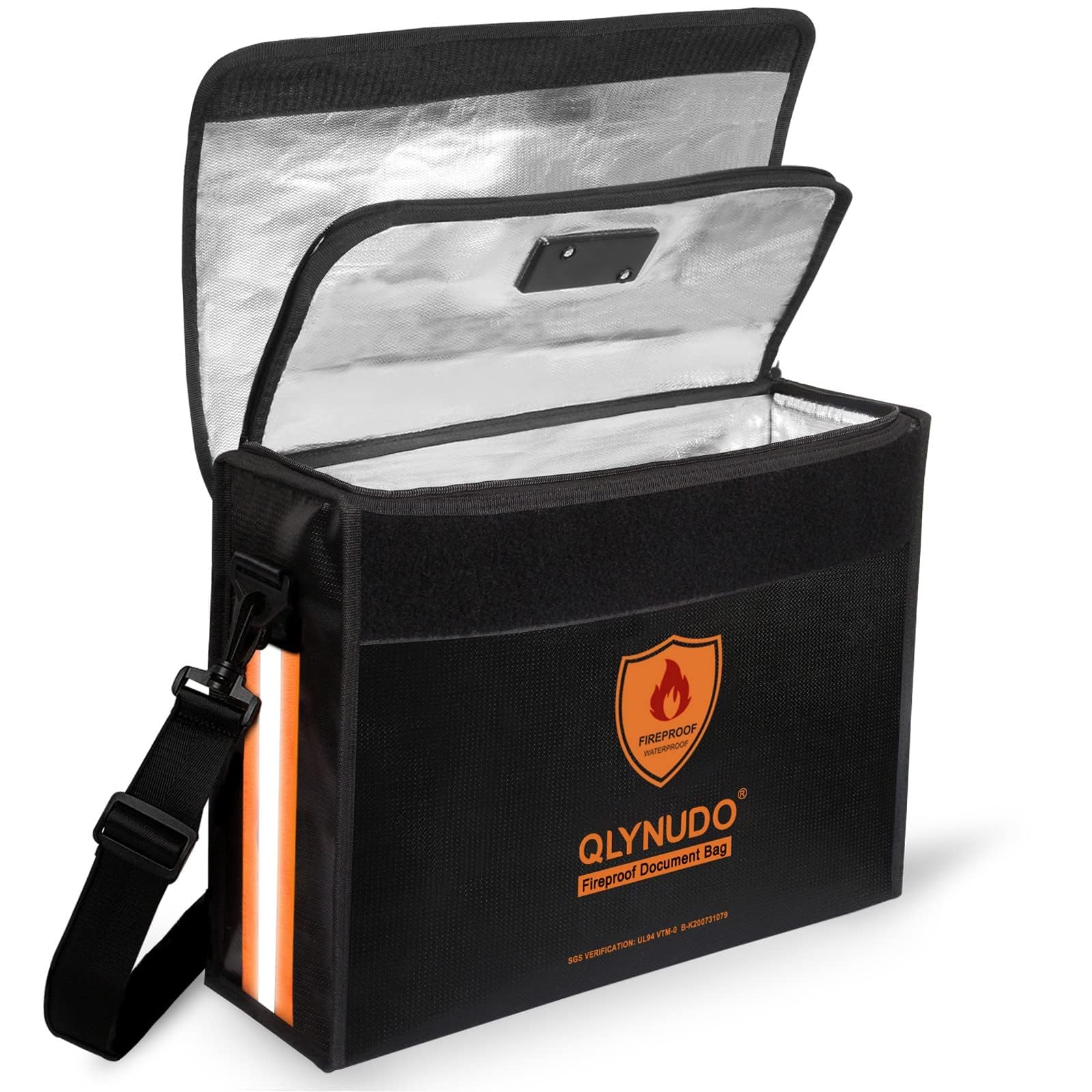 Waterproof Fireproof Document Bag with Lock - Important Document Holder 17x12x5.5”, Large Fire Box with Handle & Shoulder Strap, Heat Insulated Fire Safe Bag with Reflective Strips