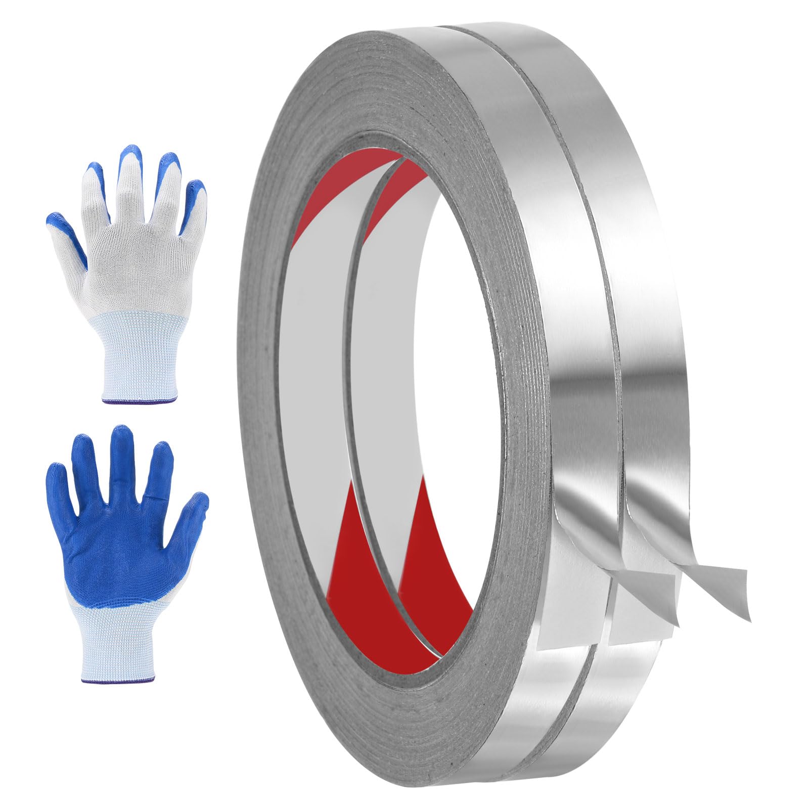 sourcing map 2 Pack Aluminum Foil Tape, 0.06mm x 10mm x 30m Heavy Duty HVAC Tape Metal Duct Tapes Heat Resistant Tape Insulation Tapes with Gloves for Air Ductwork, Dryer Vent, HVAC Sealing
