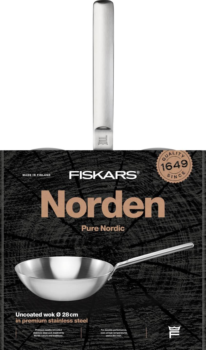 Fiskars Norden Steel Wok, Ø 28 cm, Unbeschichtet, Edelstahl | 1067630