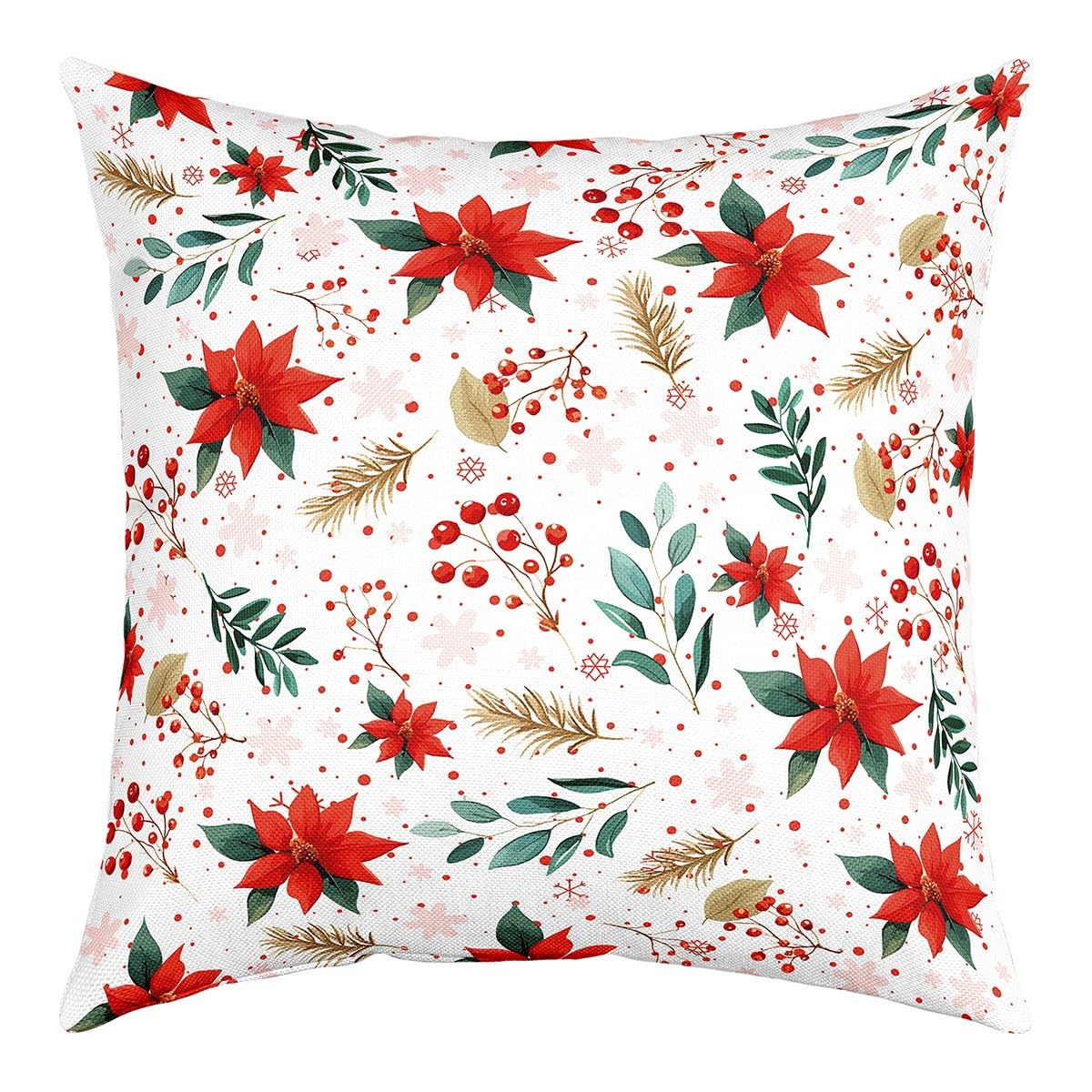 Homemissing Juego de 4 fundas de almohada navideñas de 45 x 45 cm, decoración botánica floral, fundas de almohada para sofá, cama, silla, coche, Navidad, copo de nieve, fundas de cojín suaves para