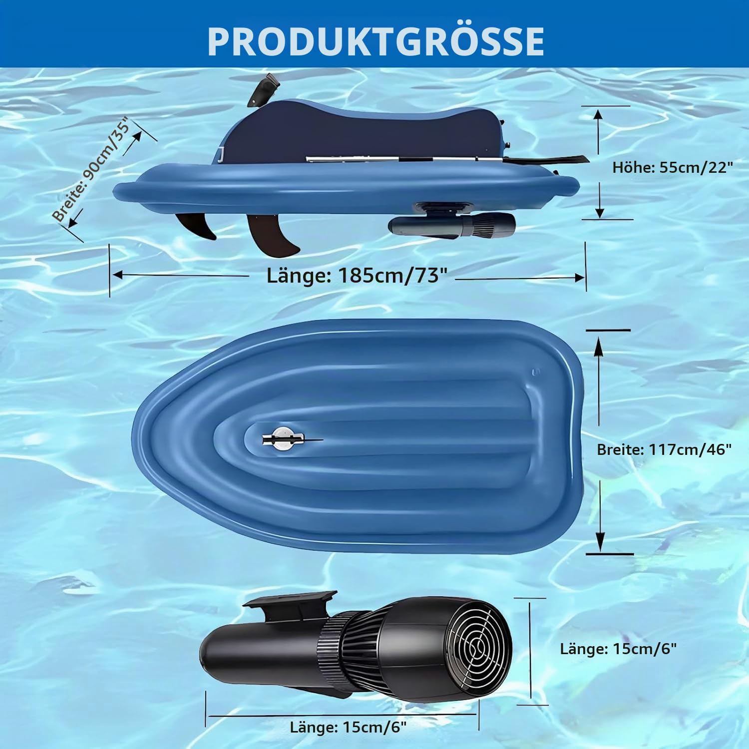 Jet-Ski mit Wasserstrahlantrieb, aufblasbares Jet-Boot, aufblasbarer Jet-Ski mit 500 W / 700 W Scooter und Paddel, 10.000 / 16.000 mAh Akku, Fernbedienung, 150 kg Tragkraft, Elektro-Motorboot 700W16Ah