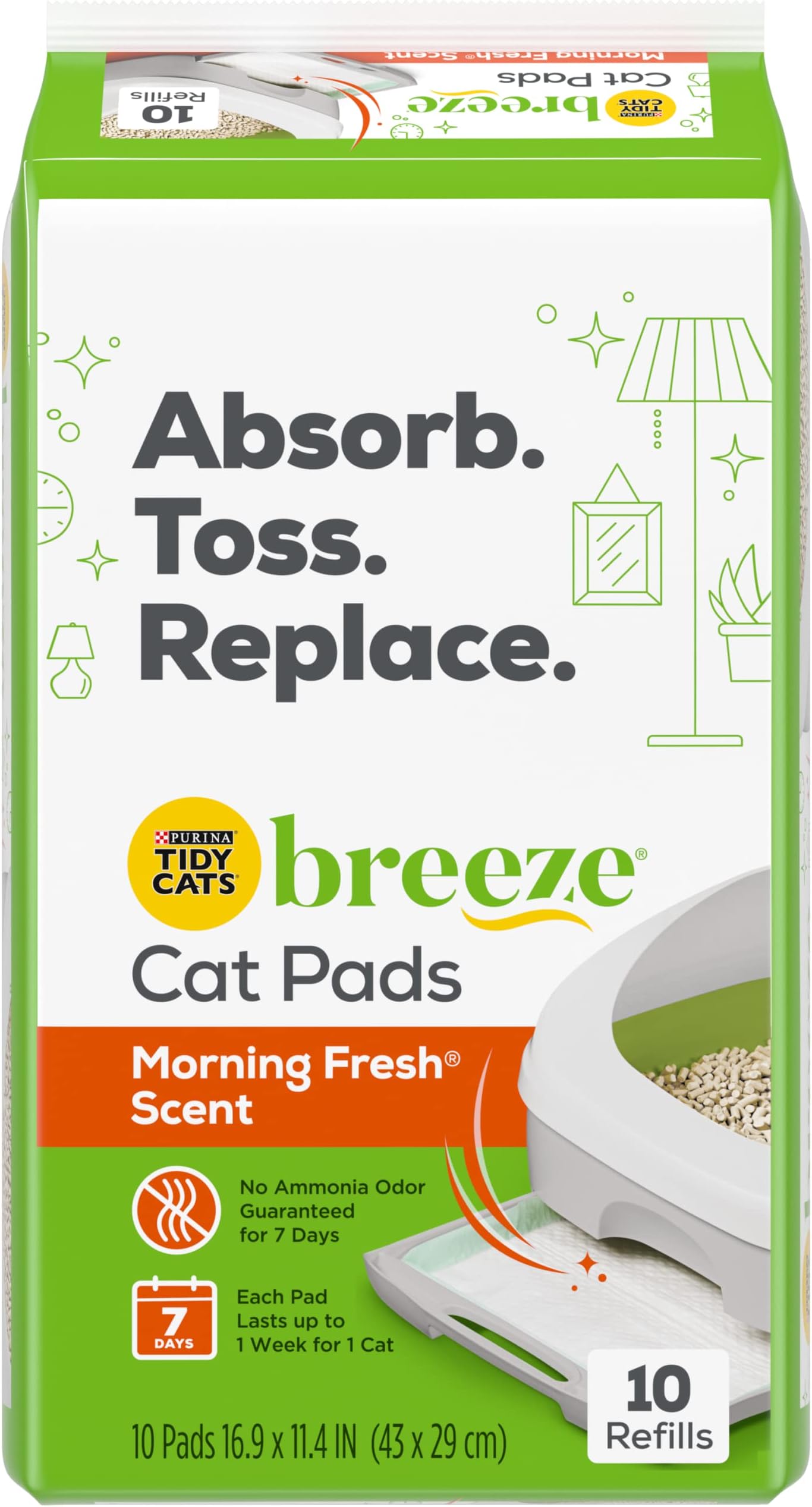 Purina Tidy Cats Breeze Litter System Cat Pad Refills, Breeze Morning Fresh Scent 10ct. Refill Pack - 10 Count (Pack of 1)
