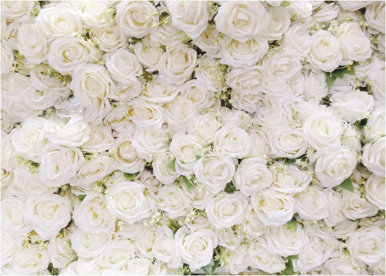 AIIKES 7X5FT White Flower Wall Rose Wedding & Bridal Shower Backdrop Floral Engagement & Baby Shower Portrait Photography Studio 12-414
