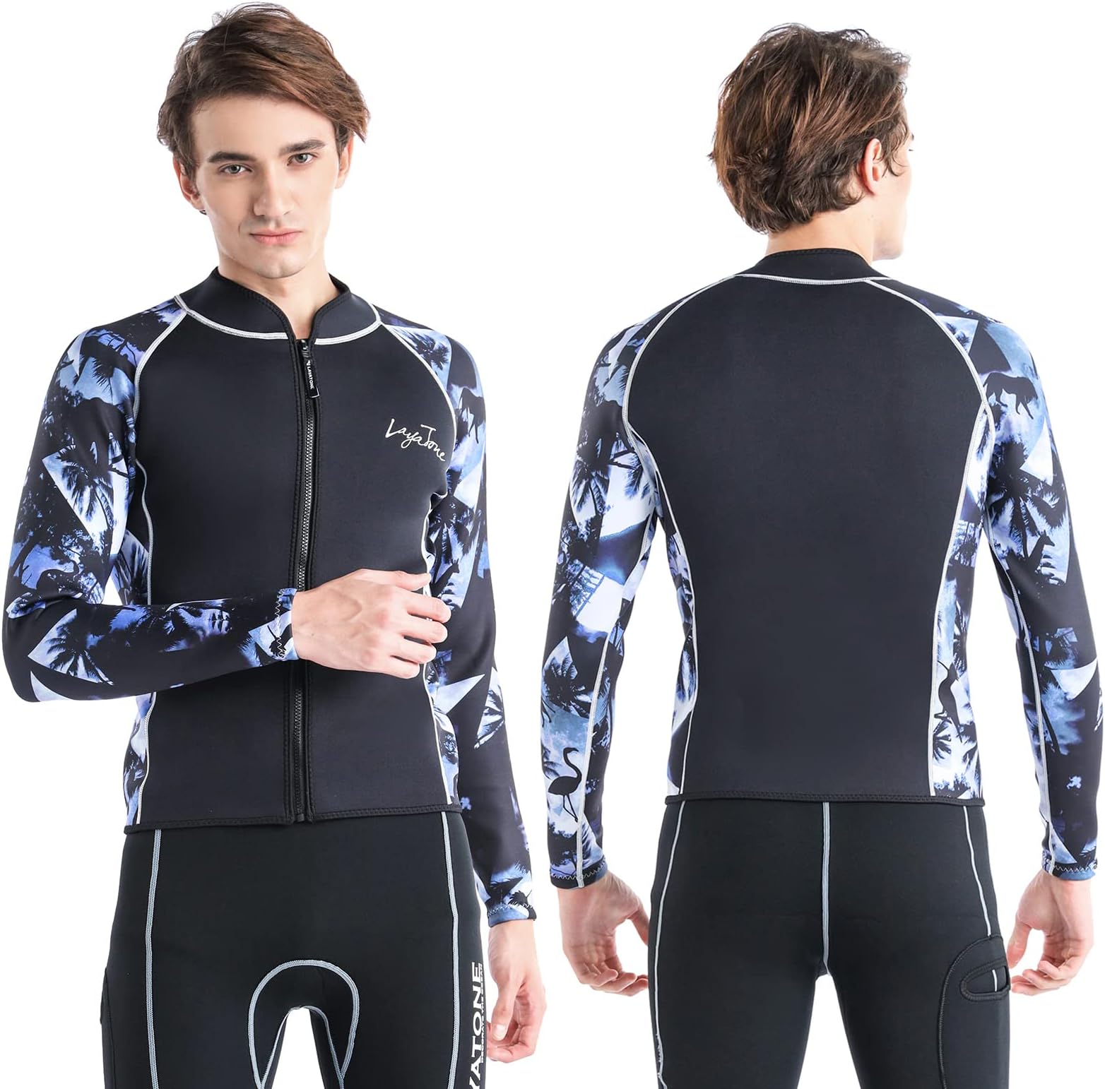 LayaToneWetsuit Top Jacket Mens Womens Optional Neoprene/Lycra Sleeve 3mm Neoprene Front Zipper Wetsuits Tops for Surfing Diving Snorkeling Kayaking