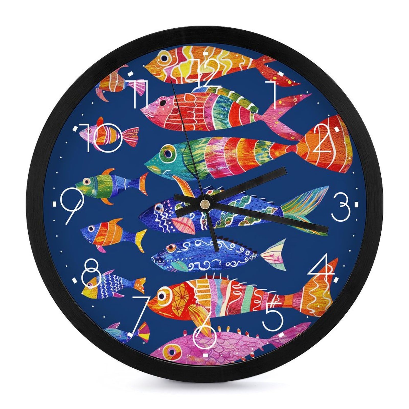Horloge murale décorative cuisine et salon ronde 25cm style artistique coloré batik