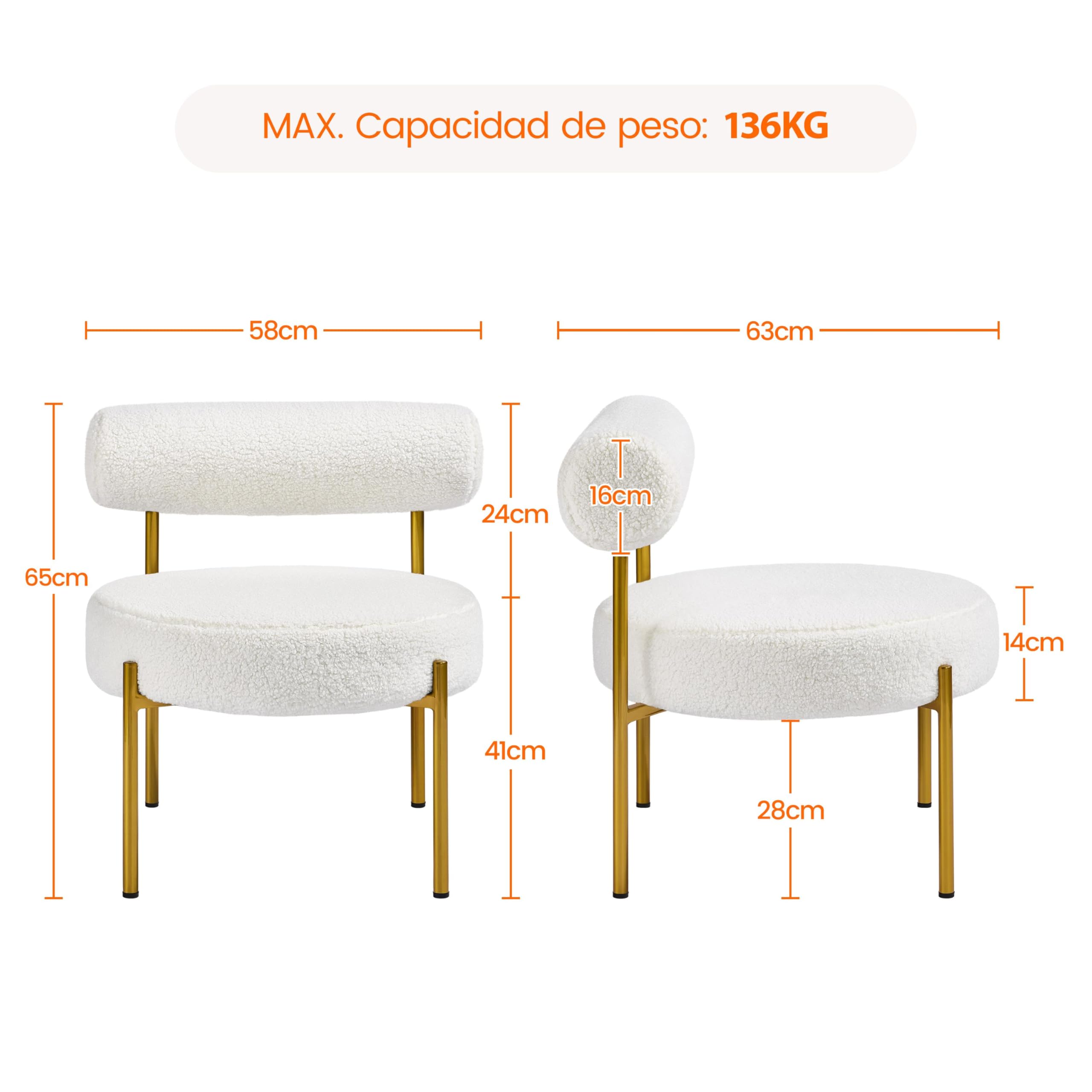 Yaheetech Silla de Comedor Tapizada Asiento y Respaldo Acolchado Bouclé