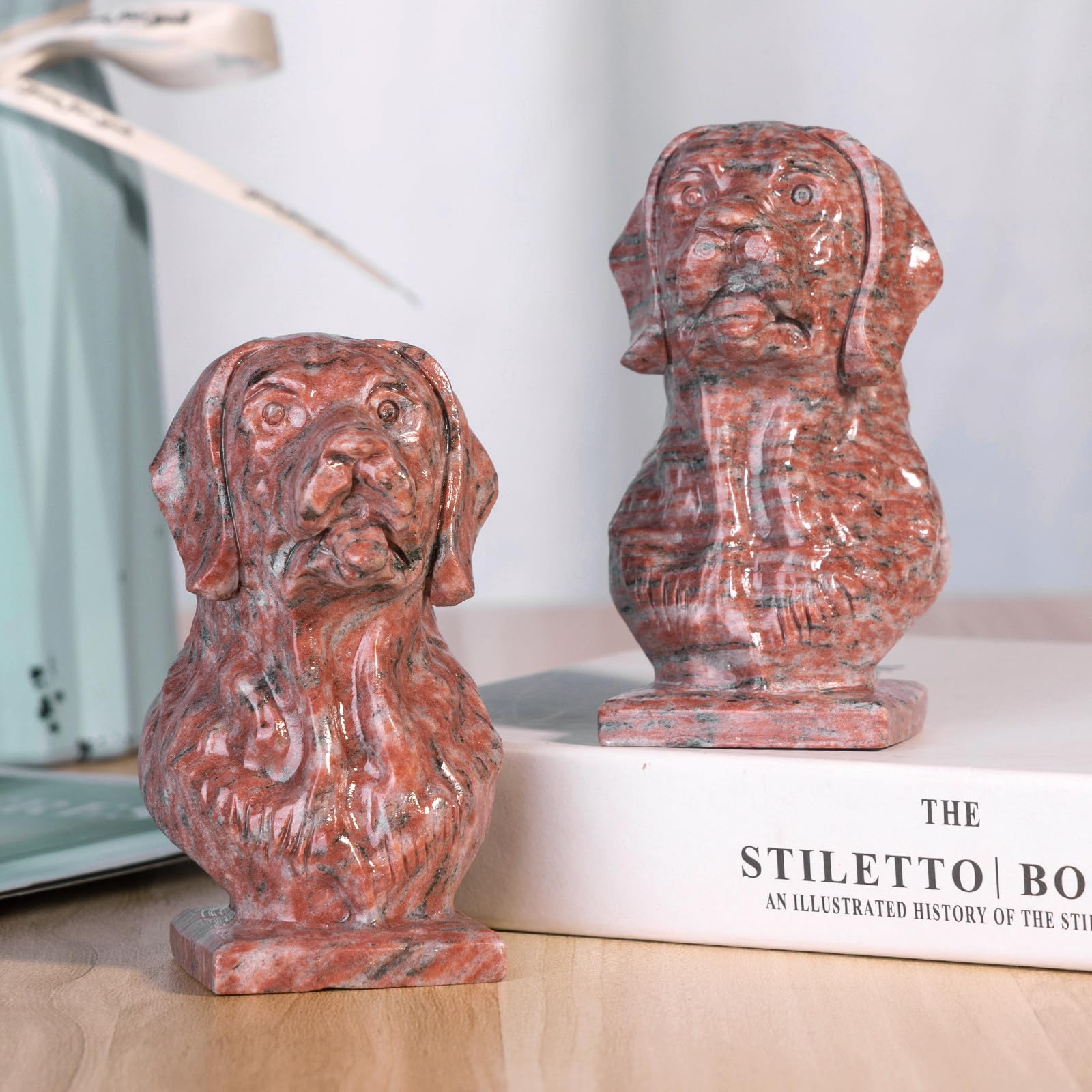 Nupuyai 4" Sesame Red Jasper Crystal Stone Dog Statue - Image 3