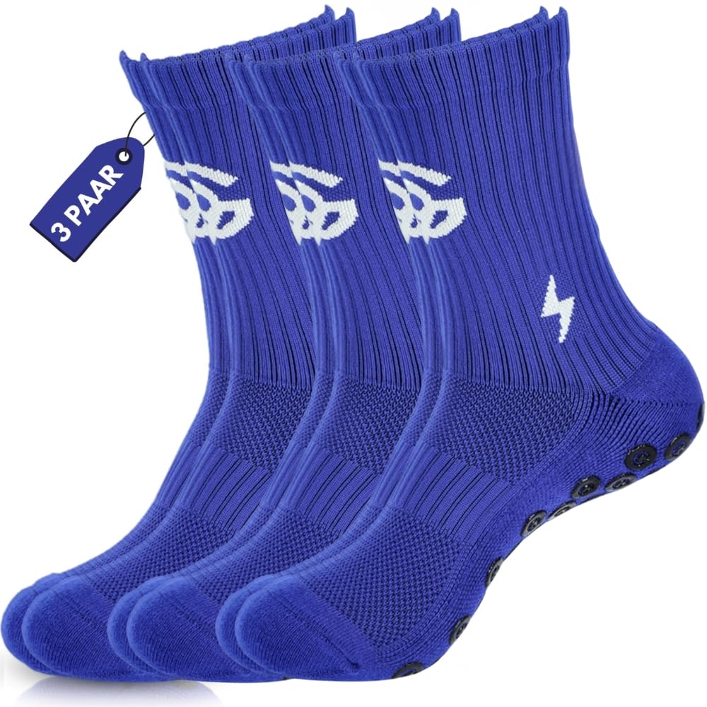 Grip Socks - Calzini da calcio da uomo, taglia 36-41 e 42-47, traspiranti, antiscivolo, per atleti ambiziosi, calzini da calcio con imbottitura e rinforzo per le dita, anti-bolle