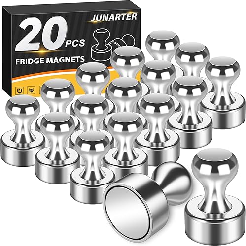 Miniatura 16 de Paquete de 20 Chinchetas Magnéticas, Imanes Negros Fuertes para Refrigerador, Imanes para Pizarra Blanca, Imanes para Refrigerador Fuertes, Imanes