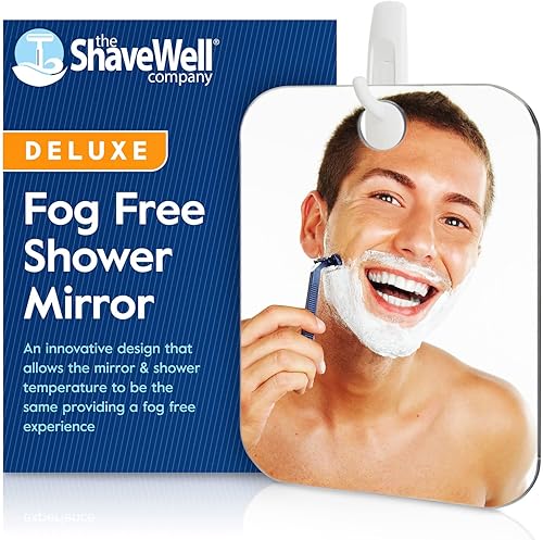 Miniatura 2 de Shave Well Espejo de ducha con gancho adhesivo antivaho de lujo y espejo de ducha con succión de pared de viaje para hombres y mujeres portátil de