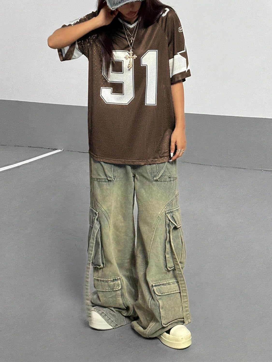 SHENHE Women's Graphic Football Jersey Top V Neck Short Sleeve Loose T Shirt Streetwear - Image 5