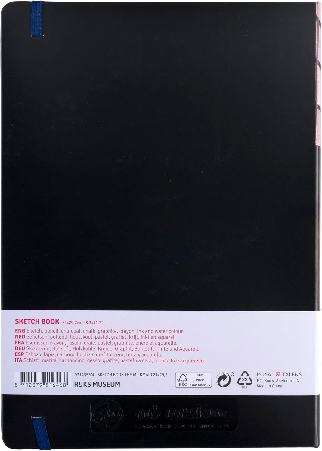 Talens Art Creation Sketch Book - Maid with Milk Jug Cover - 21 x 29.7 cm - 140 g/m² - 80 Pages - Acid-free Drawing Paper - Hard Bound Suitable for Pencil, Pastel, Acrylic & More