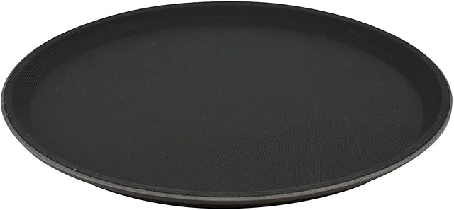 Argon Tableware Non Slip Round Black Serving Tray for Food and Drinks - 28cm (11") - Pack of 6