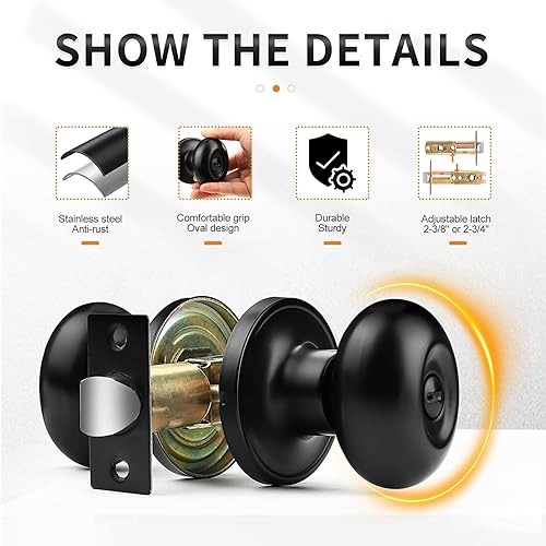 Miniatura 2 de Probrico Pomos ovalados de privacidad para puerta, pomo de puerta de níquel cepillado con cerradura para baño, perilla de puerta de bloqueo sin
