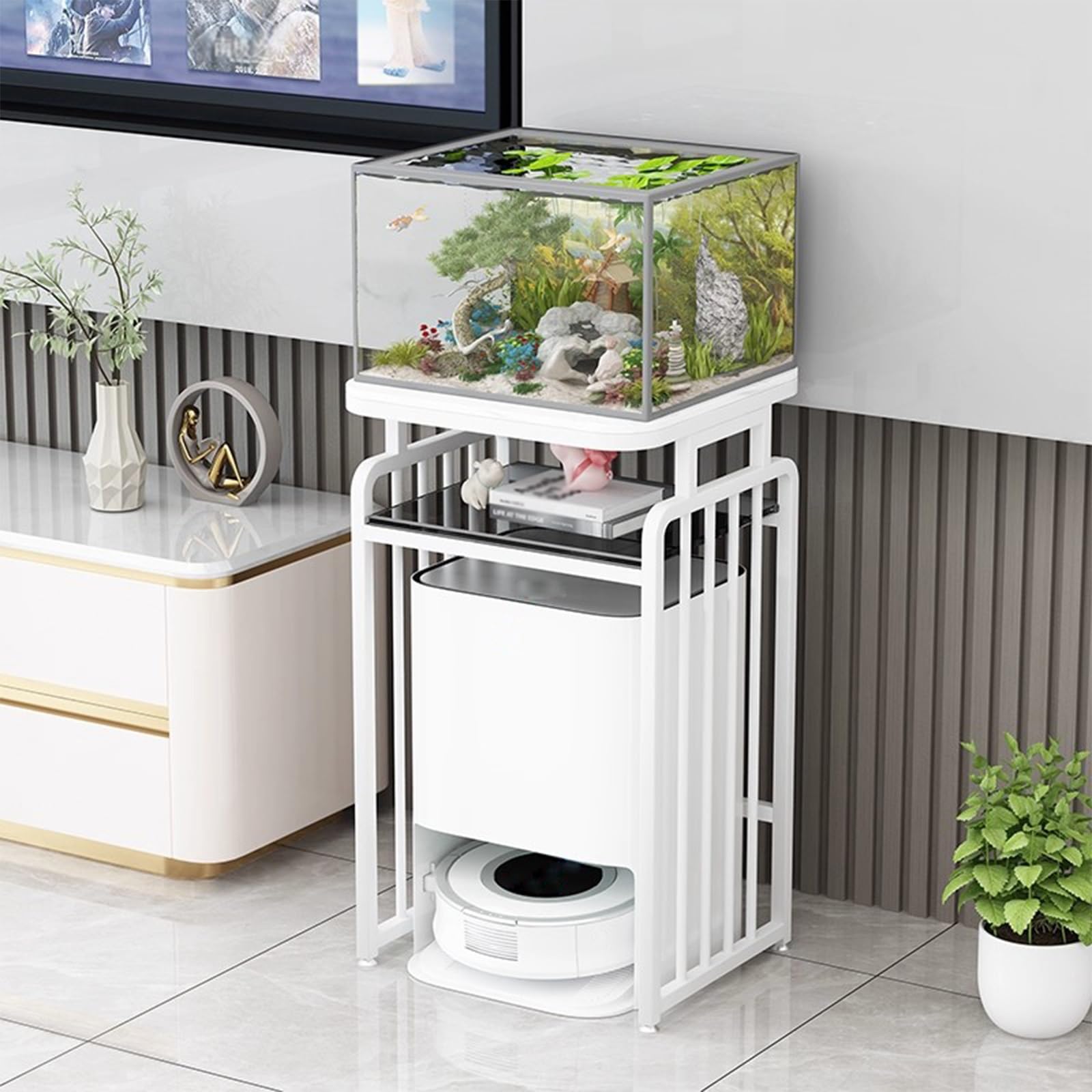 Support d'aquarium en métal haut de gamme avec plaque de pierre épaisse 55cm
