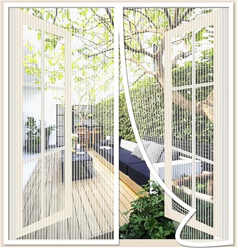 Mosquitera magnética de cierre automático, cortina de malla más gruesa, mantiene a los insectos fuera, color blanco, tamaño real 30 x 48 pulgadas