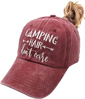 Women's Embroidered Adjustable Ponytail Hat Low Profie Washed Baseball Cap