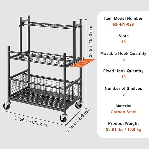 Miniatura 7 de VEVOR Garden Tool Organizer, 16 Slots with Hooks, Yard Tool Tower Rack with Wheels for Garage Organization and Storage, Hold Long-Handled