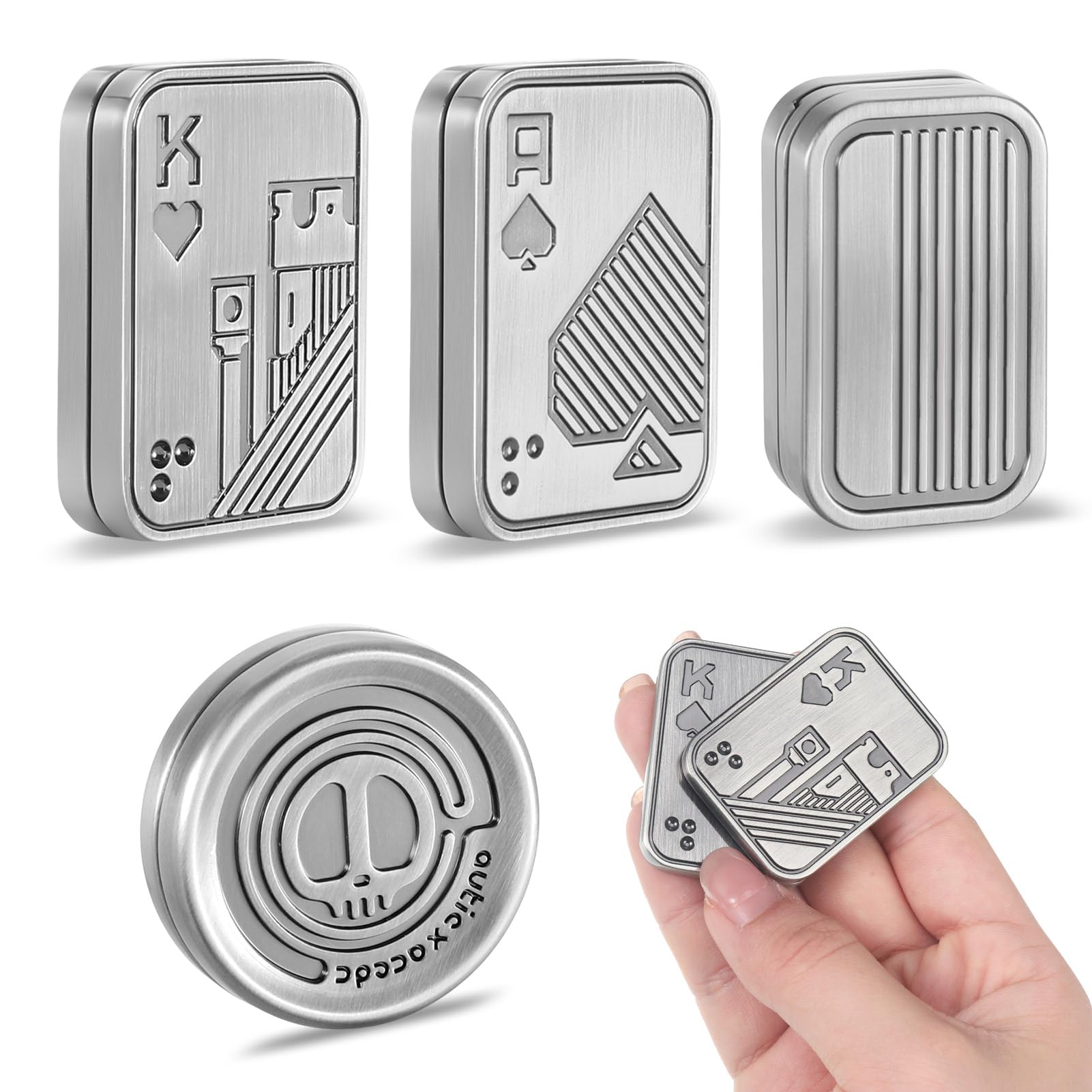 GGSTDDUP 4 Pcs Poker Fidget Slider Fidget Toy Adults Poker Push Card Metal Magnet EDC Pusher Finger Top Suitable for Teenagers and Adults Decompression Toys